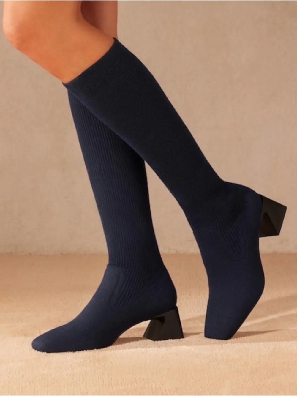 Vivaia Rebecca Tall Heeled Boots Knee High Navy Blue Wool Size 7 - 7.5